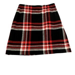 Talbots Wool Blend Red Black Ivory Plaid Skirt Size 4